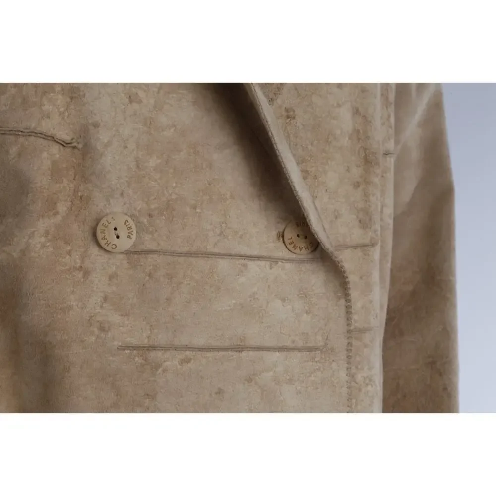 CHANEL Identification 00C Vintage Suede Leather Double Breasted Blazer Jacket 40